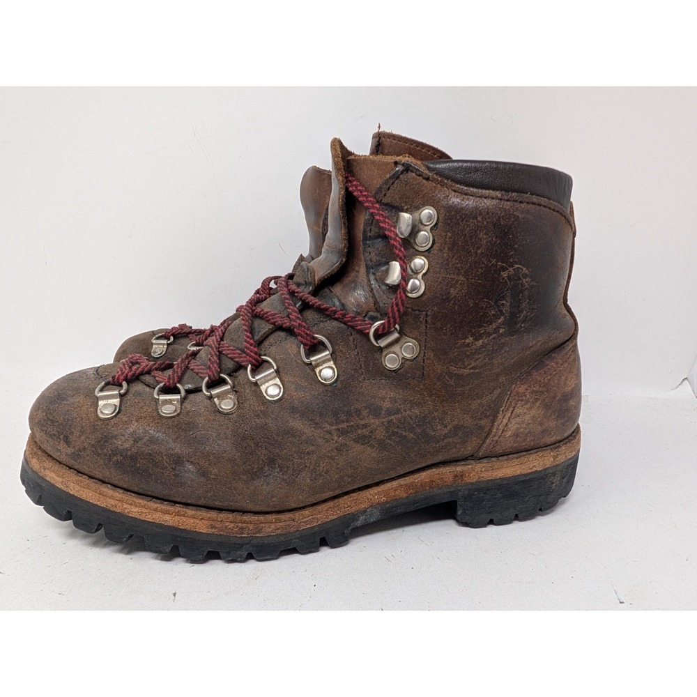 VINTAGE Vasque Boots Mens 9 Brown Italian Split Leather Hiking Mountaineering